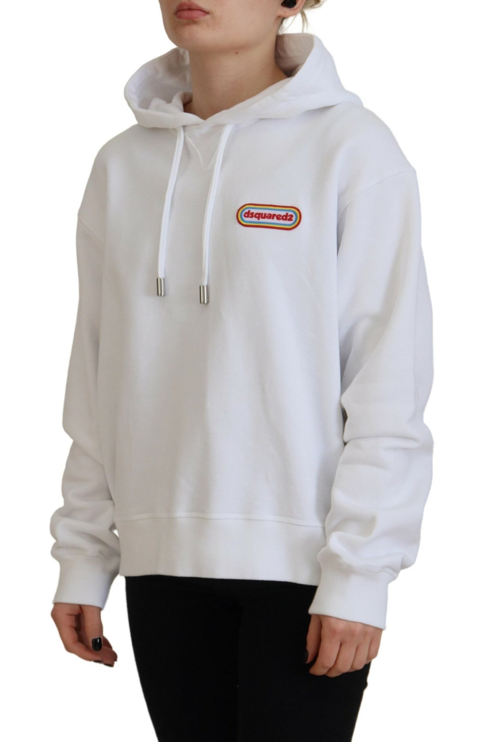 Dsquared² Beyaz Logo Yamalı Pamuklu Kapüşonlu Sweatshirt Kazak